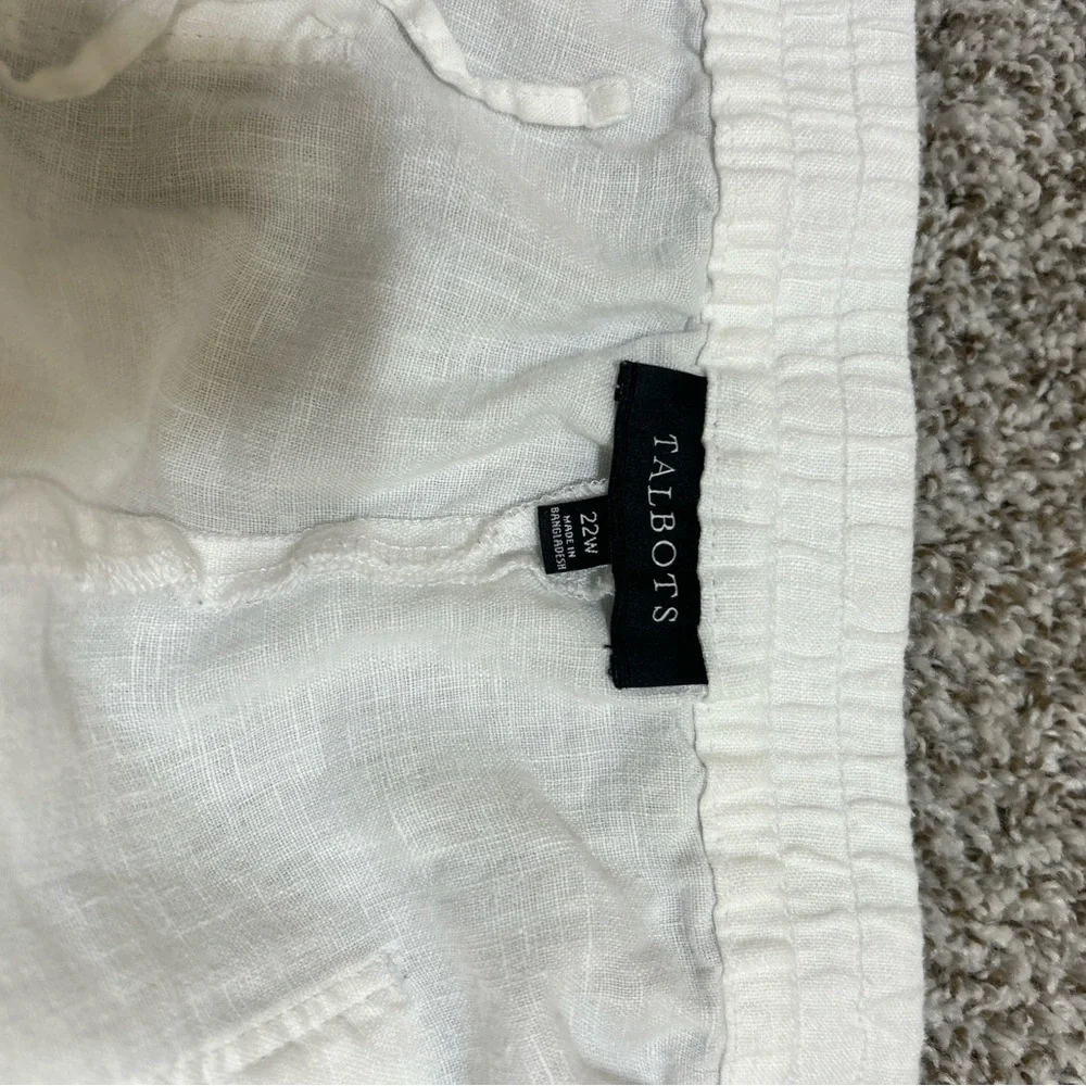 Talbots Womens Linen Pull On Pants Drawstring Plus Size 22 W White Wide Leg Crop - Picture 9 of 10